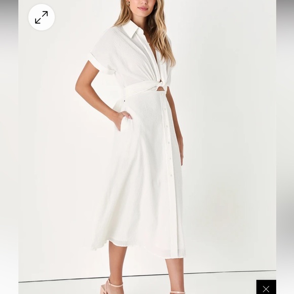 BRAND NEW WITH TAGS - Palermo Perfection White Collared Midi Dress with Pockets - Picture 3 of 5